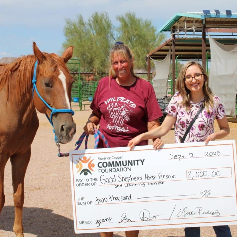 Florence Copper Community Foundation Awards $2,000 Grant to Good Shepherd Horse Rescue and Learning Center.