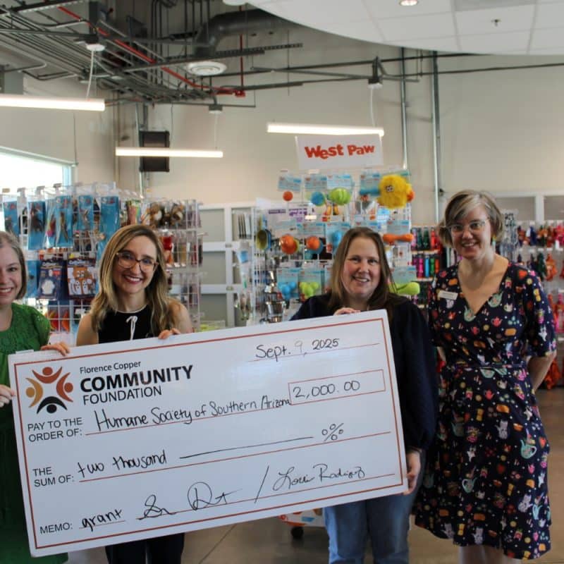Florence Copper Community Foundation Supports Humane Society of Southern Arizona with $2,000 Grant.